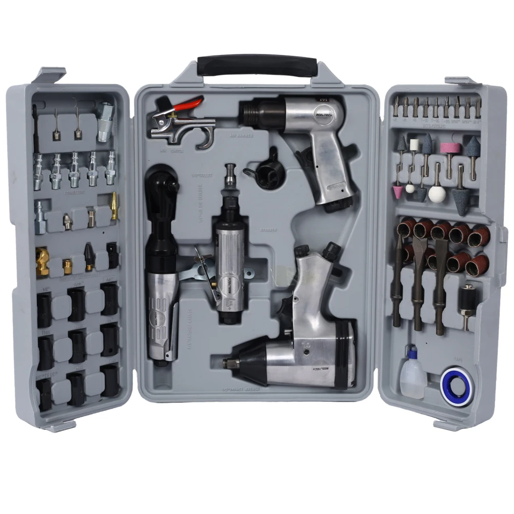 Air Tool And Accessories Kit 71 Piece Impact Wrench Air Ratchet Die Grinder Aire Hammer Hose Fittings Storage Case