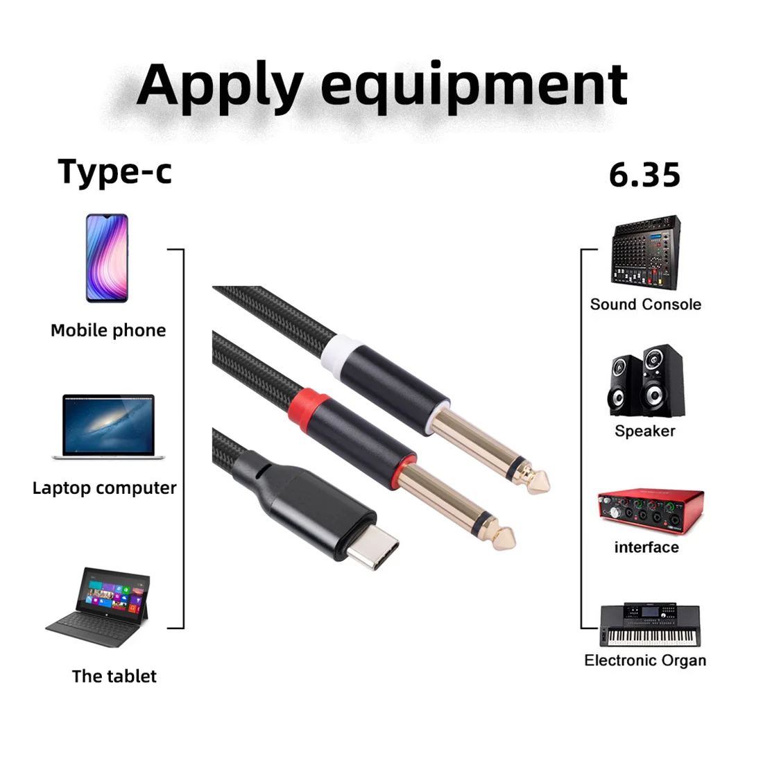 

A49T USB C к двойному аудиостереокабелю 6,35 мм типа C к двойному аудиокабелю 6,35 мм для мультимедийных динамиков смартфонов, 3,3 фута/1 метр