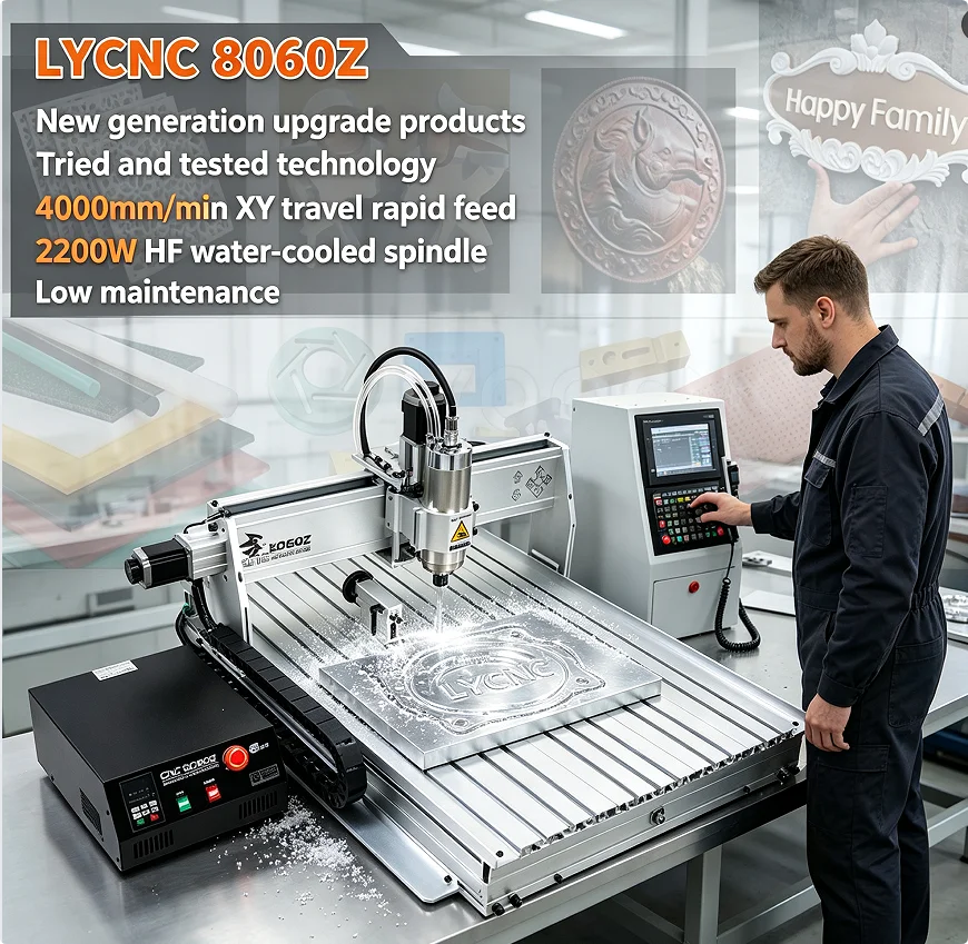 LY CNC Router 8060 Wood Engraver Router Water Cooling USB Port Aluminum Engraving Drilling Milling Machine Optional Rotary Aixs