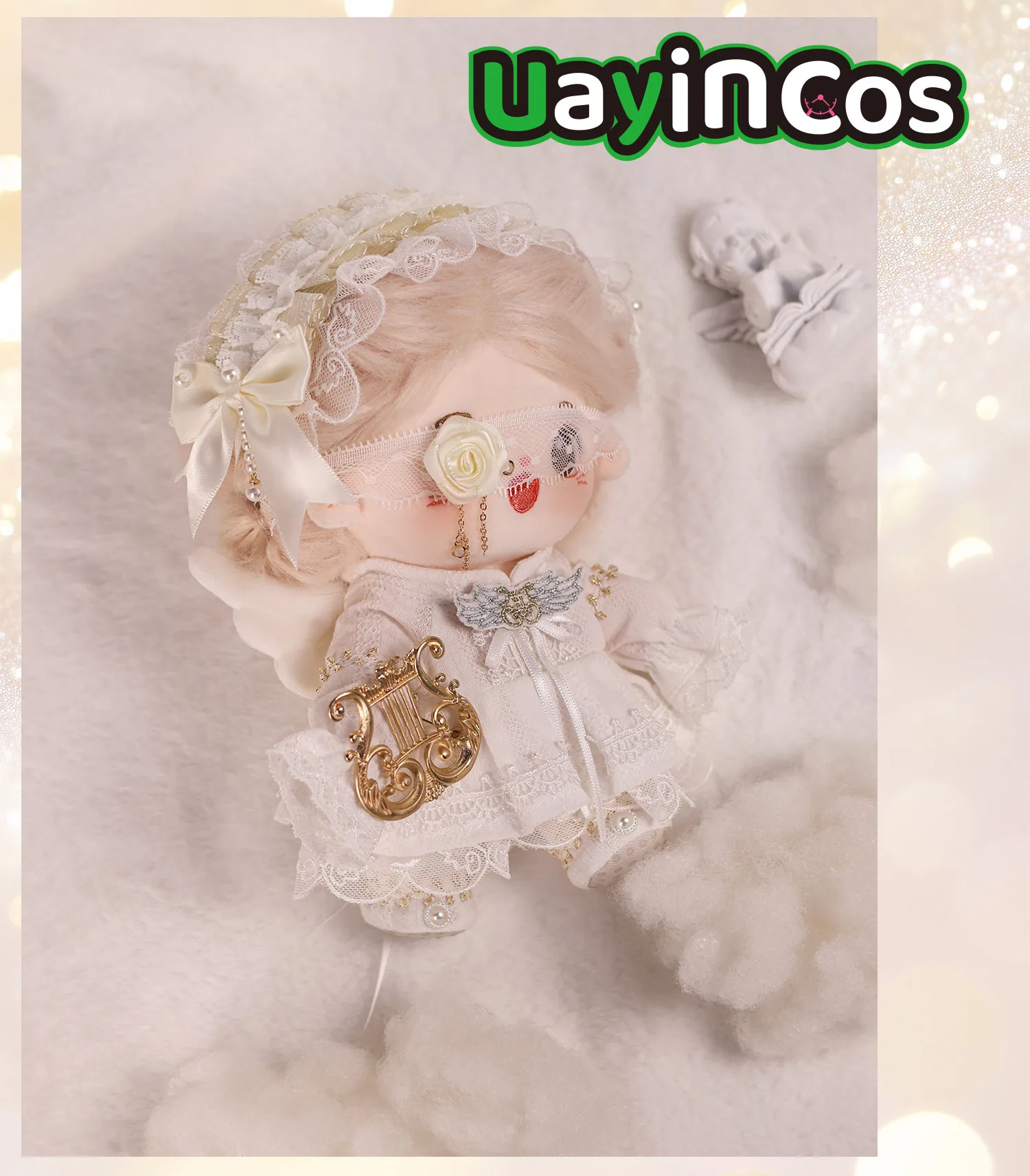 

20cm Doll Clothes White Angel Wings Pearl Hair Shoes Lace Eye Patch Clothing Suit Stuffed Plushies Doll Accessories Anime Toy Ki