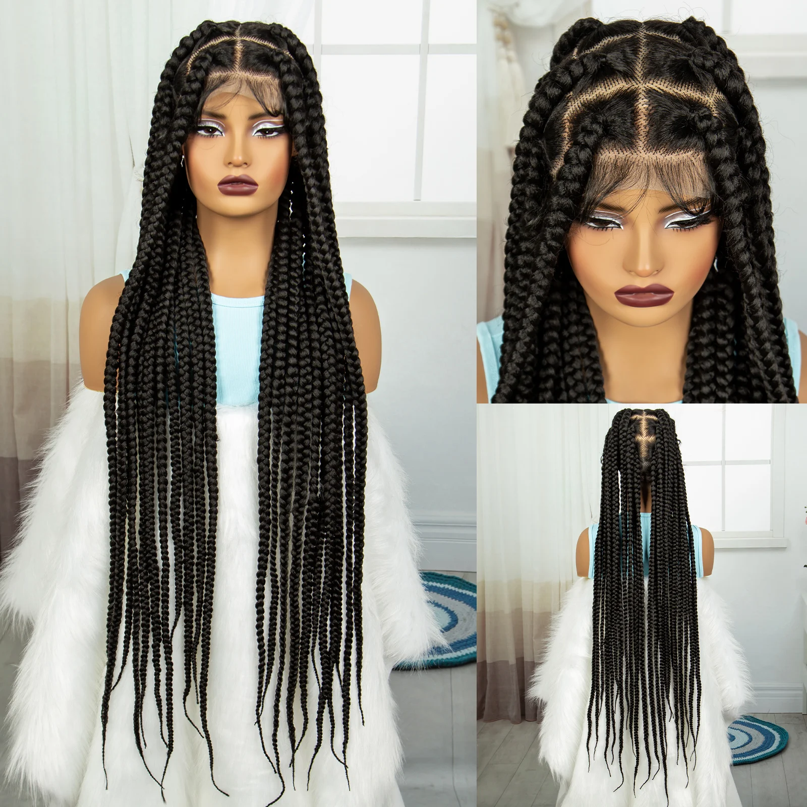 36inch Full Lace Braided Wigs Synthetic Knotless Box Braided Lace Wig For Black Women Lace Frontal Braids Wig with Baby Hair