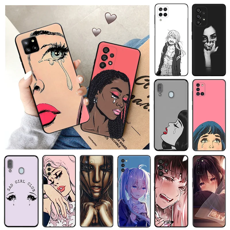 For Samsung Galaxy A13 A12 A11 A21S A22 5G A23 A50 A40 A30 A20 A10 E A70 A24 A04 Cartoon Crying Girl Soft Phone Shell Case Cover