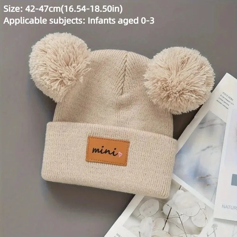 Double Ball 0-3 Years Old Infant Knit Beanie Windproof Breathable Baby Beanie Hats Soft Stretchy Infant Bonnet Autumn Winter - view 6