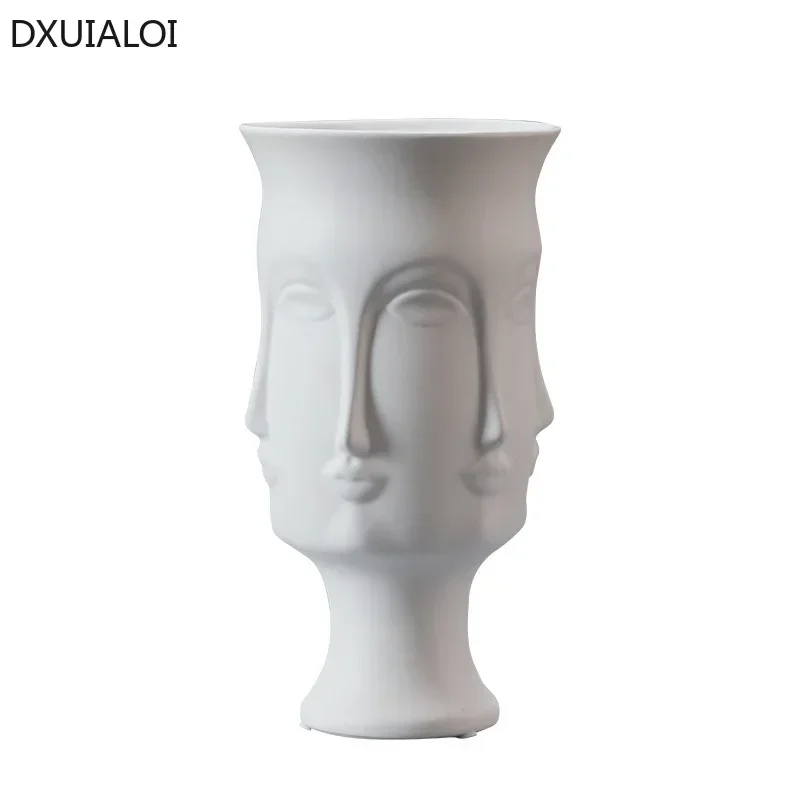 DXUIALOI Creative Human Face Art Vase Decoration Ceramic Crafts White Color Glaze Home Living Room Flower Arrangement Vase Decor
