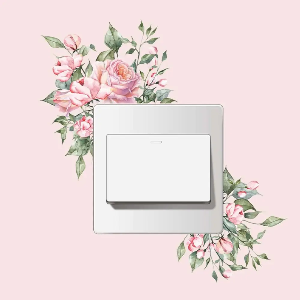 Elegant Plant Flower Switch Sticker Flower Long Lasting Green Leaves Plants Sticker Not Fade PVC Switch