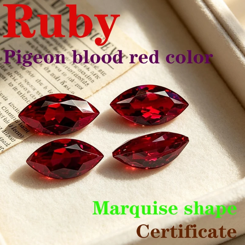 Ruby Pigeon Blood Red Color Artificial Gemstone Marquise Shape Available Certificate Wholesale