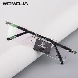 MOMOJA New Fashion Rimless Glasses Ultralight Square Eyeglasses Myopia Prescription Eye Glass Frameless Man Optical Frame D6