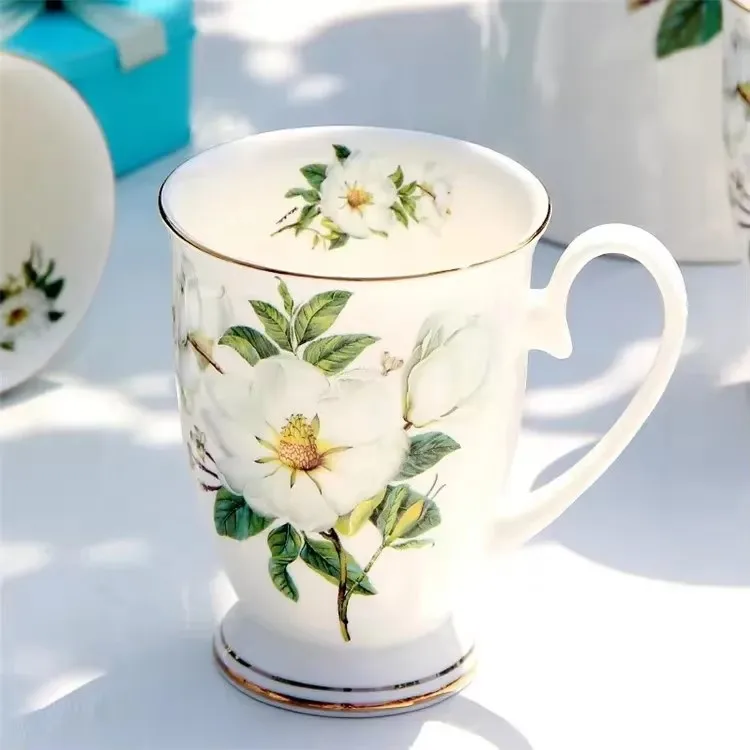 Bone China Coffee Mugs, Floral Painting, Breakfast Milk, Flower Tea, Water Cup, Ceramic Vintage Goblet, Present Porcelain