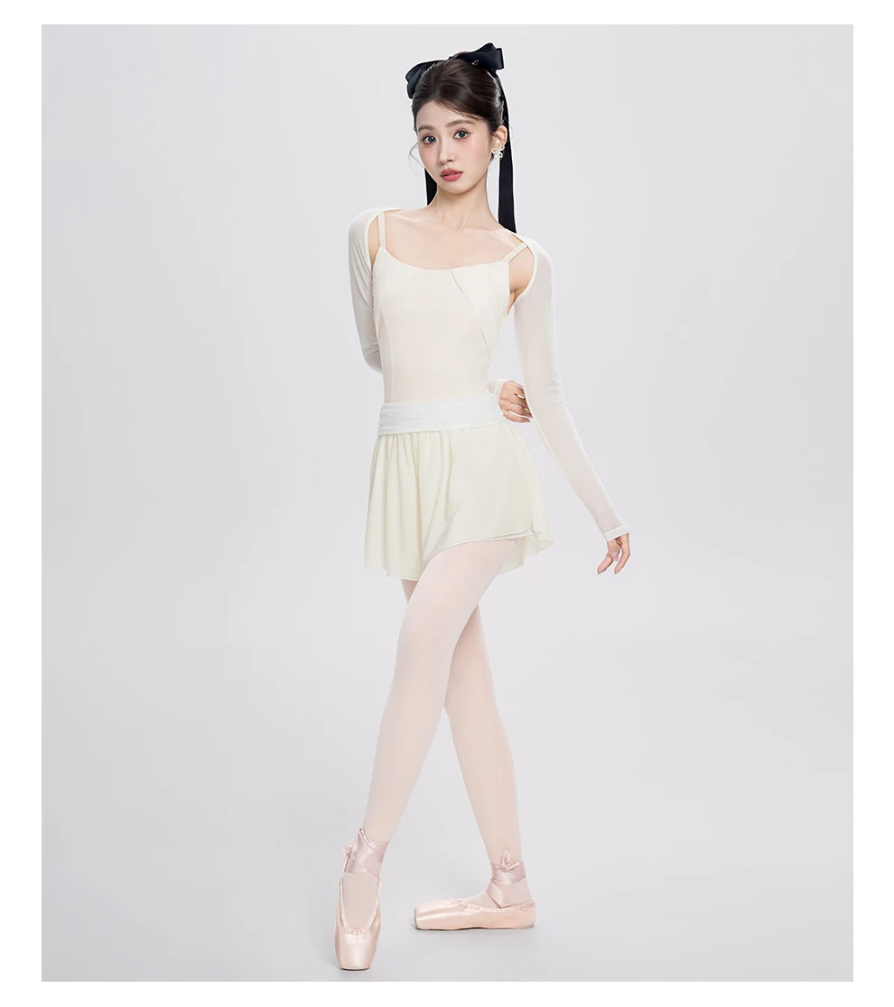 Damen Plissierte Schulterträger Tanz-Trikots Teenager Ärmelloses Camisole-Training Gymnastik-Jumpsuit Dehnbarer Nylon-Ballett-Trikotanzug – Detail 8