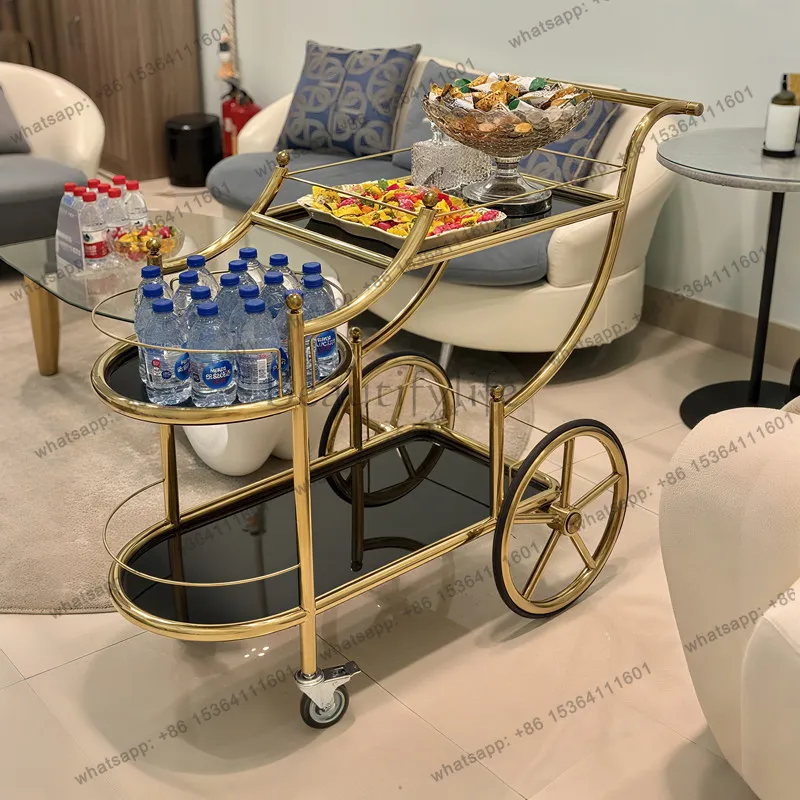 European Titanium Dessert Cart Solid Wood Princess Wine Restaurant Tea Cart