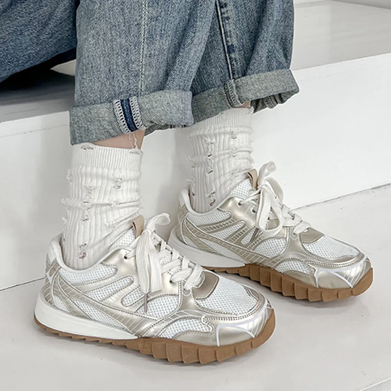

New Women's Sneakers White Platform Leather Versatile Breathable Women's Casual Fashion Chunky Sneakers Casual Shoes 36-40