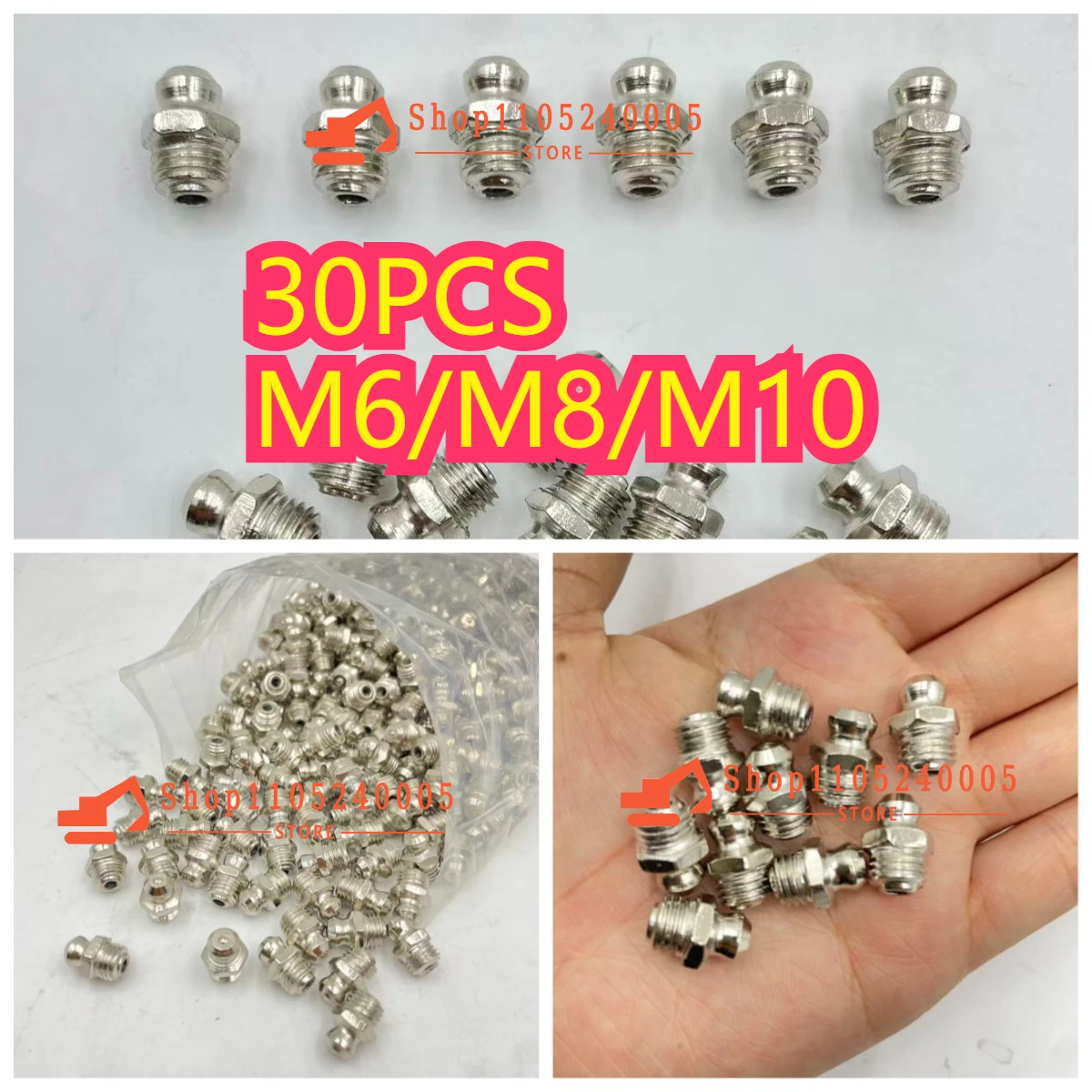 

30 шт. прямых пресс-масленок F0006 для смазочных пистолетов M6/M8/M10 - Прочные пресс-масленки из нержавеющей стали SS201/SS304 с метрической внешней резьбой