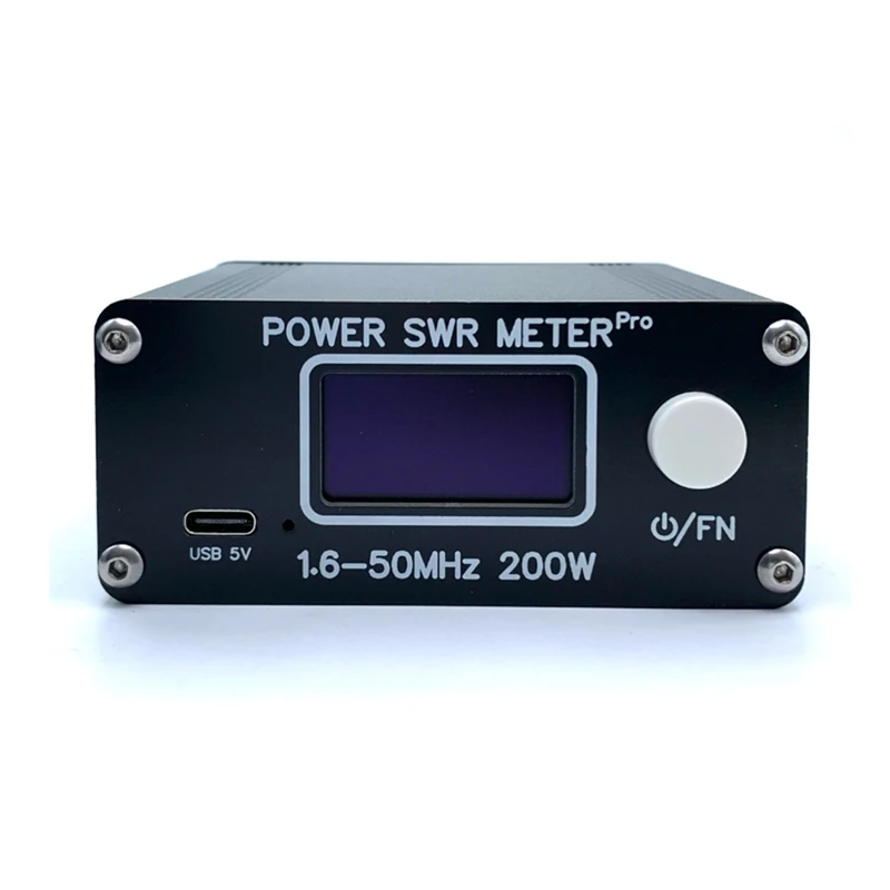 1.6-50Mhz 0.5W-200W HF Shortwave Power SWR Meter Pro HF PWR SWR Meter With 1.29 Inch OLED + 50 Hours Battery Durable Black