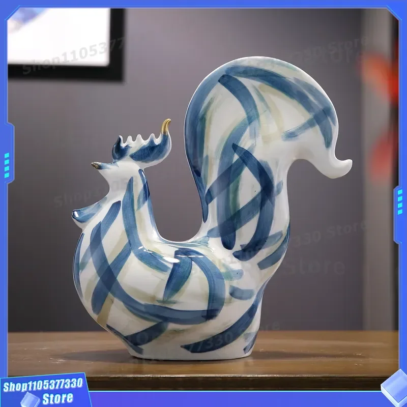 Modern Hand Painted Ceramic Rooster Gourd Ornament Creative Home Decor for TV Cabinet Wine Shelf High End Model Room Craft