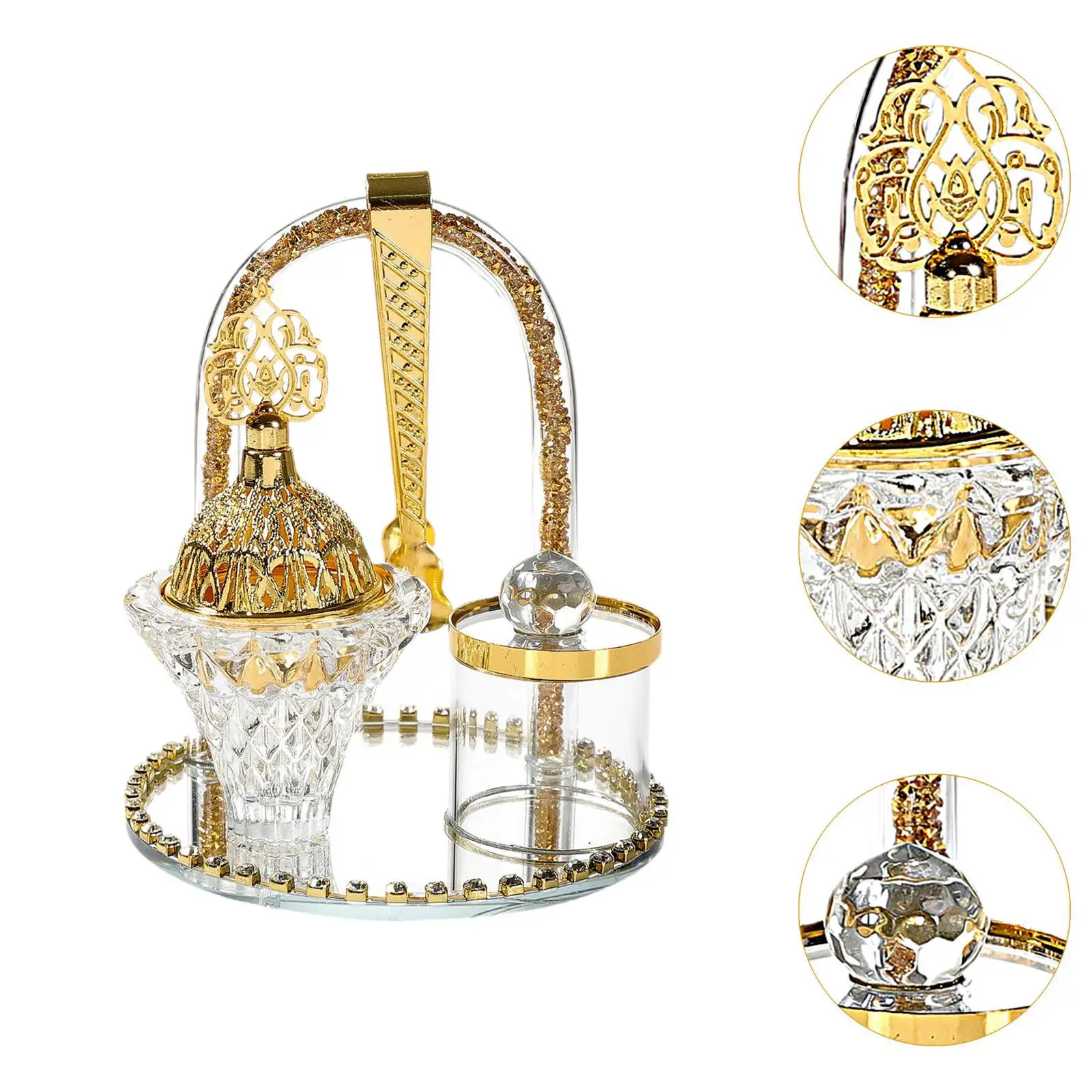 Arabic Incense Burner Incense Holder with Tray Spice Jar Clip Artwork Home Decor for Spa Meditation Teahouse Festival Birthday