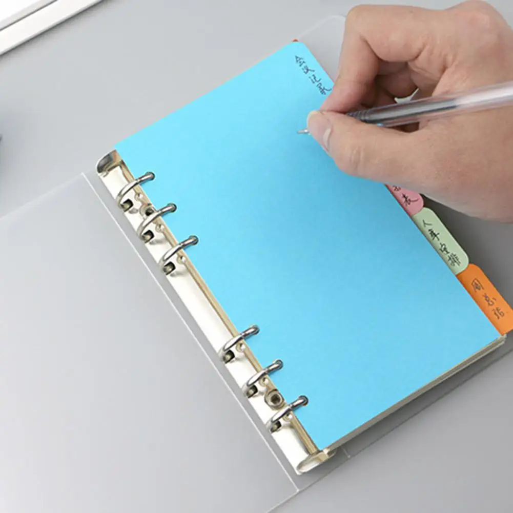 Pasta de plástico colorido com abas, Colorido Índice Separador Páginas, Tabs Organização Documento, 6-Ring, 3 Páginas