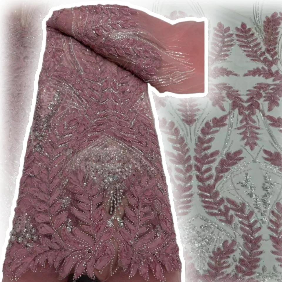 

Африканская кружевная ткань для свадебного шитья, мягкая тюлевая сетчатая ткань, бусины с блестками, французская и нигерийская, высокое качество, 2025, TP1507