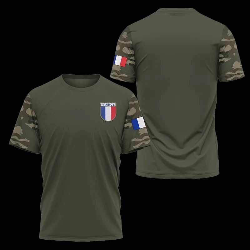 Summer New French Army Camo Men\'s T-shirt 3D Printed Veterans Extra Large Top Special Forces Tactical Sports Short Sleeve Top