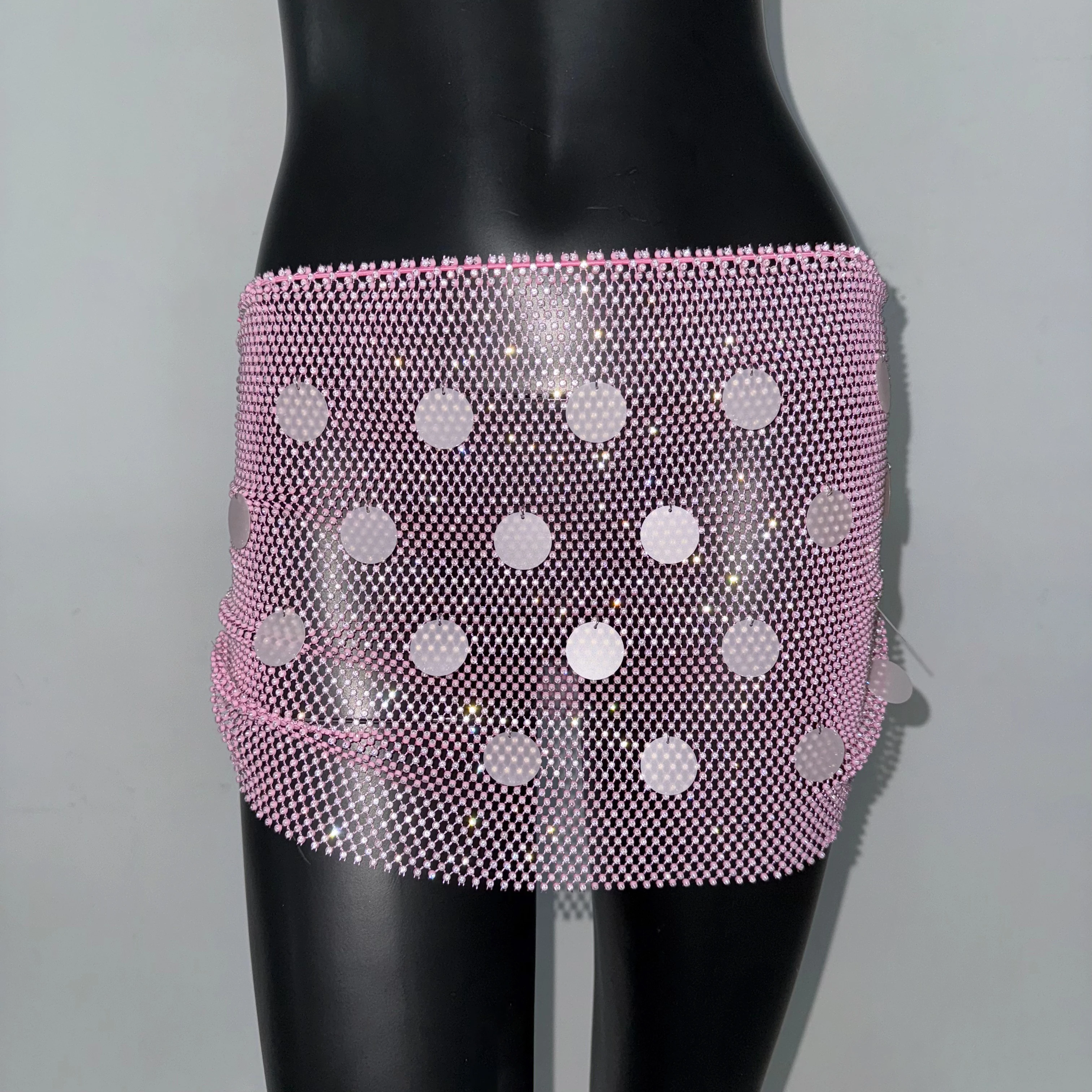 

Женская розовая блестящая ажурная юбка со стразами, сексуальная акриловая юбка с блестками, прозрачная сетчатая мини-юбка, фестивальная юбка Rave