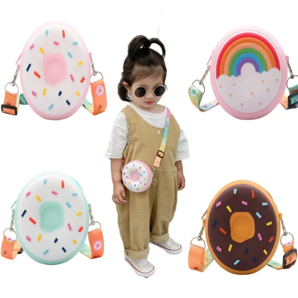 Baby Girls Donut Crossbody Bag Children Cute Silicone Mini Coin Purse Handbags Small Wallets Kids Rainbow Messenger Shoulder Bag