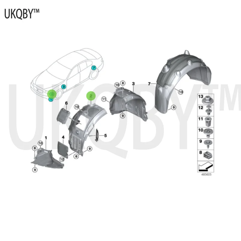 Lower part of the cover plate, front part of the right wheel housing, front left 51717340194 51717340193