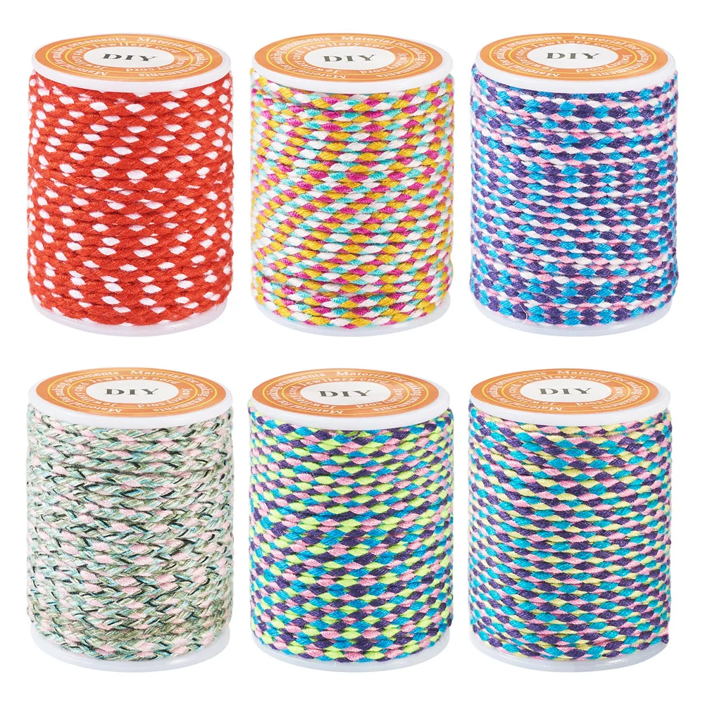 6Rolls Polycotton Cord Metallic Cord Handmade Macrame Cotton Rope for String Wall Hanging Plant Hanger DIY Craft String Knitting