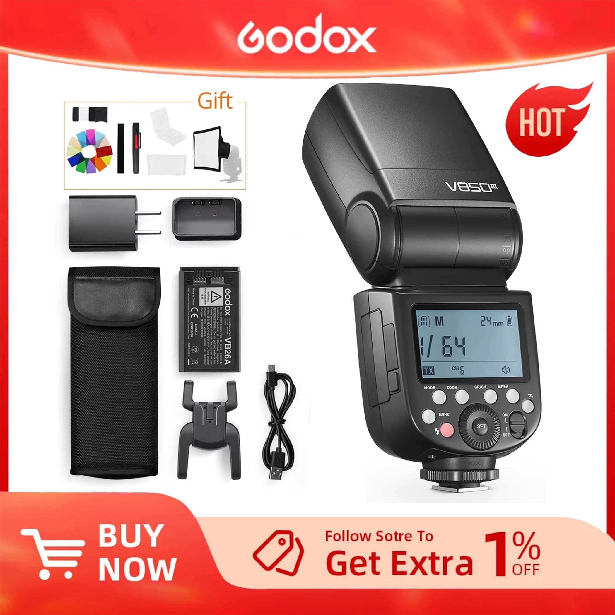 Godox V850III 76W 2.4G GN60 Wireless X System Li-ion Battery Speedlite for Canon Nikon Sony Pentax Olympus