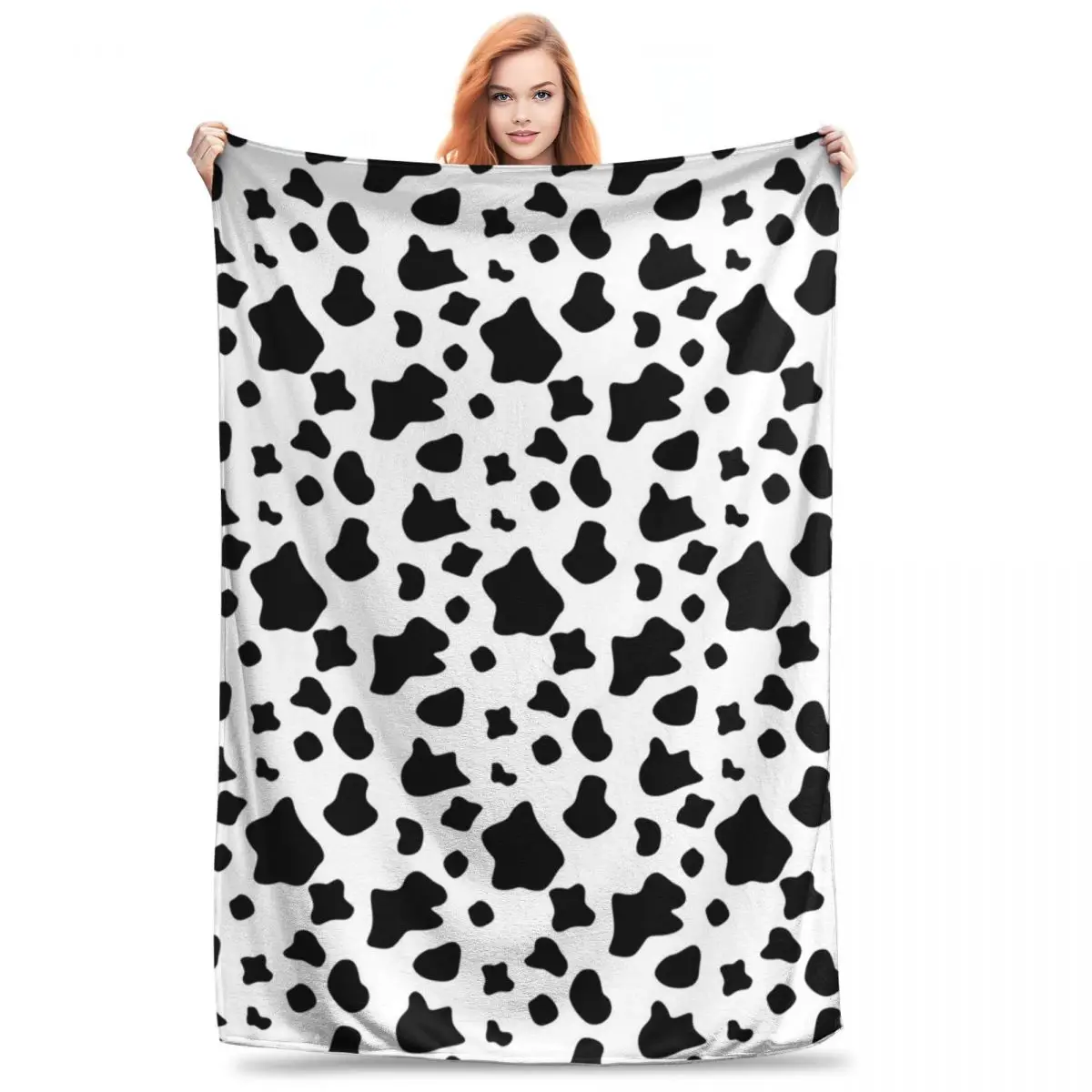 Black And White Cow Spots Pattern, Animal Fu Blanket Flannel Multi-function Throw Blankets For Couch Office Throws Bedspread