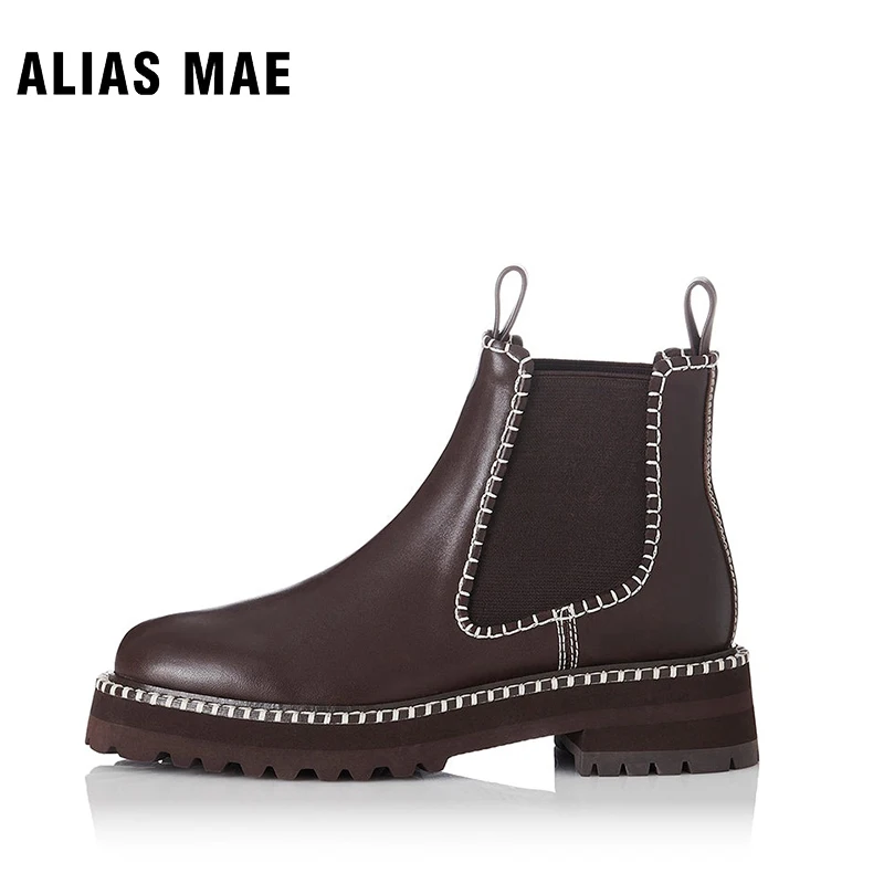 ALIAS MAE ROMA Spring and Autumn 2023 New Women's Outwear Fashion Motorcycle Platform Wedge Vintage Cowhide Ankle Boots