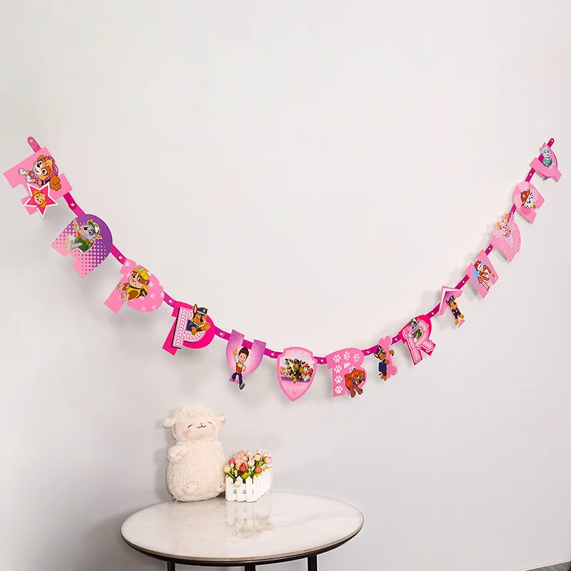 Paw Patrol Theme Series วันเกิด Bunting เด็กทารก DIY ปาร์ตี้แบนเนอร์ตกแต่งชายหญิง Partys อุปกรณ์แขวนตกแต่ง