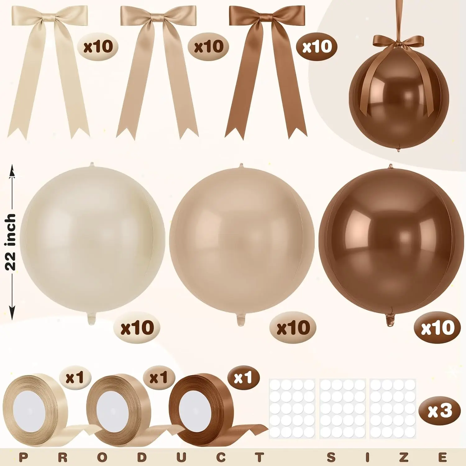 Jenaai 30 Set Round Foil Balloons Bulk 22'' 4d Metallic Giant Balloons Set