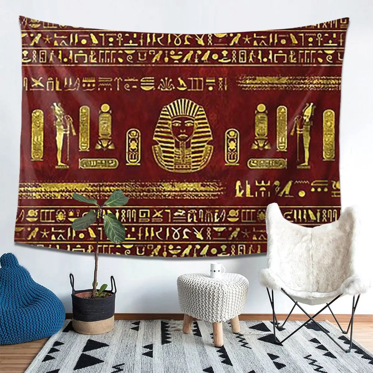 

Golden Egyptian Sphinx On Red Leather Tapestry Decor Art Aesthetic Tapestries Living Room Bedroom Home Wall Cloth Wall Hanging
