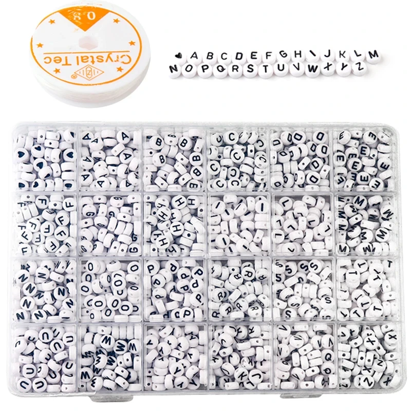 pcs/Box Acrylic English Alphabet Letter Beads Kits with Stretch Cords for Name Bracelet Jewelry Making Acrylic Beads Box #1