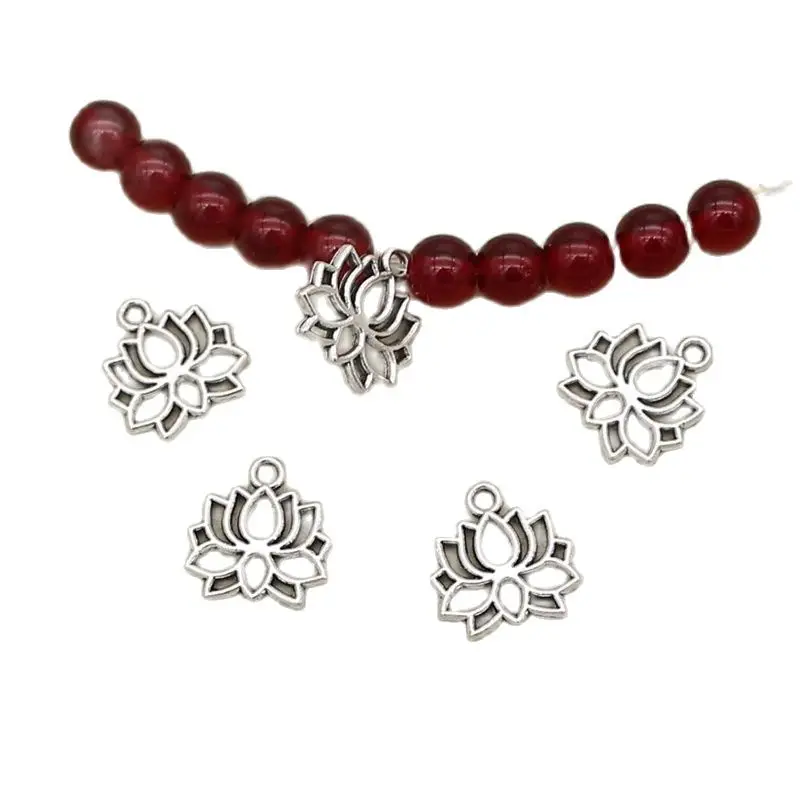 20pcs/lot Tibetan Silver Hollow Out Lotus Charms Zinc Alloy Handmade Connector Pendants For Bracelets Earring DIY Jewelry Making