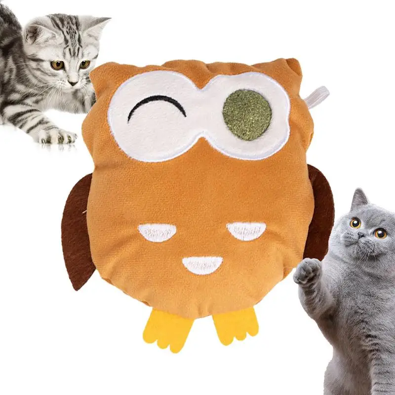 Interactive Cat Plush Soothing Plush Catnip Filled Cartoon Design Creative Kitten Teething Interactive Toy Safe For Training &