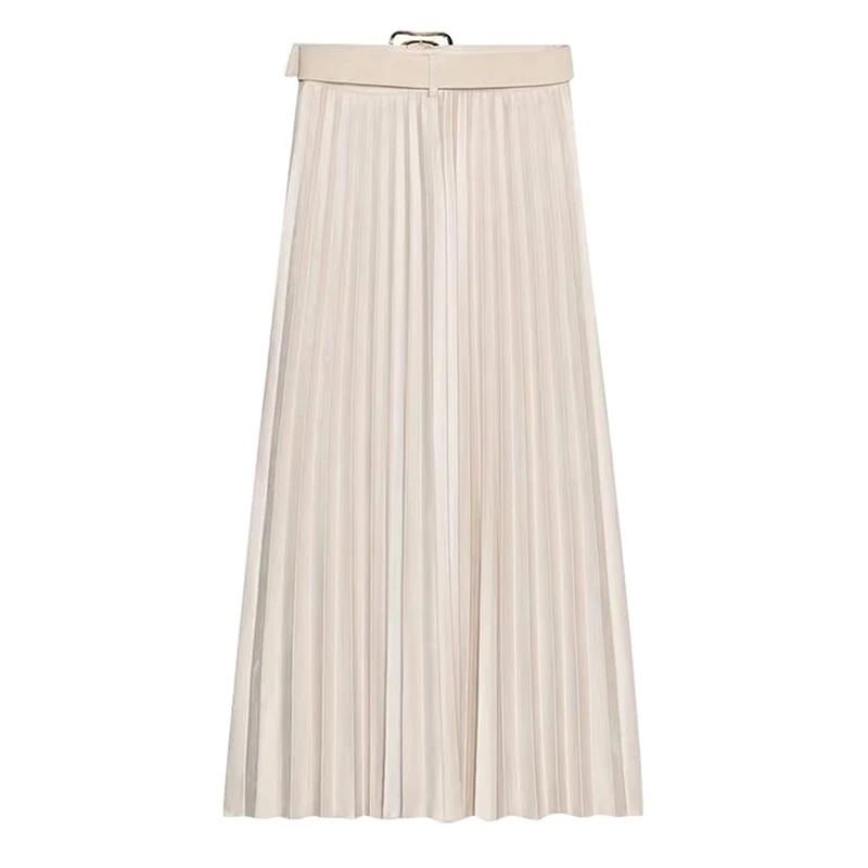 YENKYE Otoño Invierno con cinturón Falda larga de gamuza sintética mujeres de cintura alta faldas elegantes plisadas de alta calidad