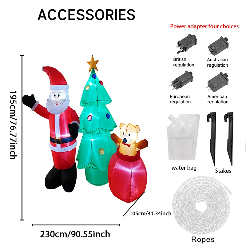 2.2 متر/7FT شجرة سانتا كلوز و تيدي بير زينة أضواء LED ساحة عيد الميلاد الحلي ديكور لوازم DIY بها بنفسك عيد الميلاد تفجير ديكور #5