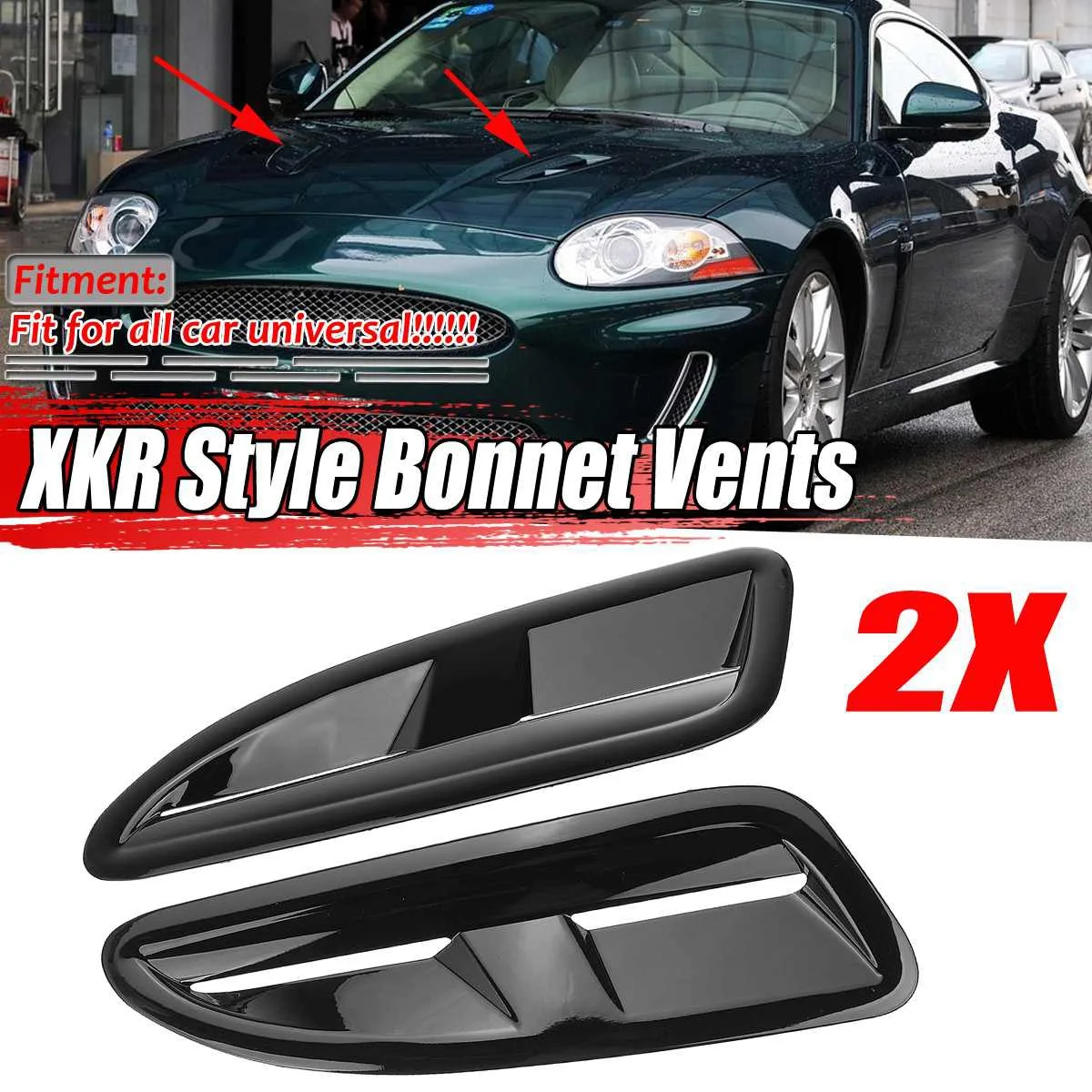 1 Pair XKR Style Universal Car Bright Black Front Hoods Bonnet Vents Air Outlet Cover Trim for XKR XK8