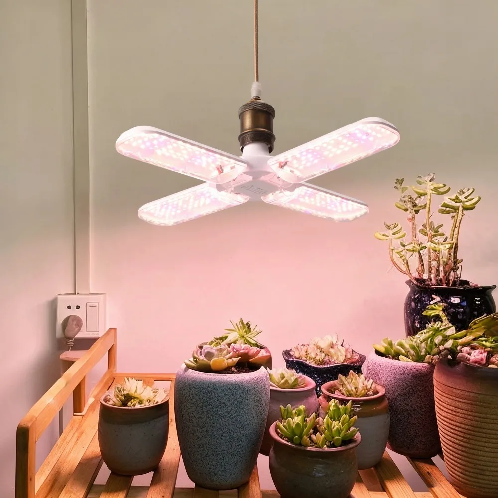 48wの全スペクトル対応、葉っぱの形をした折りたたみ式植物育成ライト。高輝度led、e27口金、屋内・屋外の植物に適した植物用ランプ。