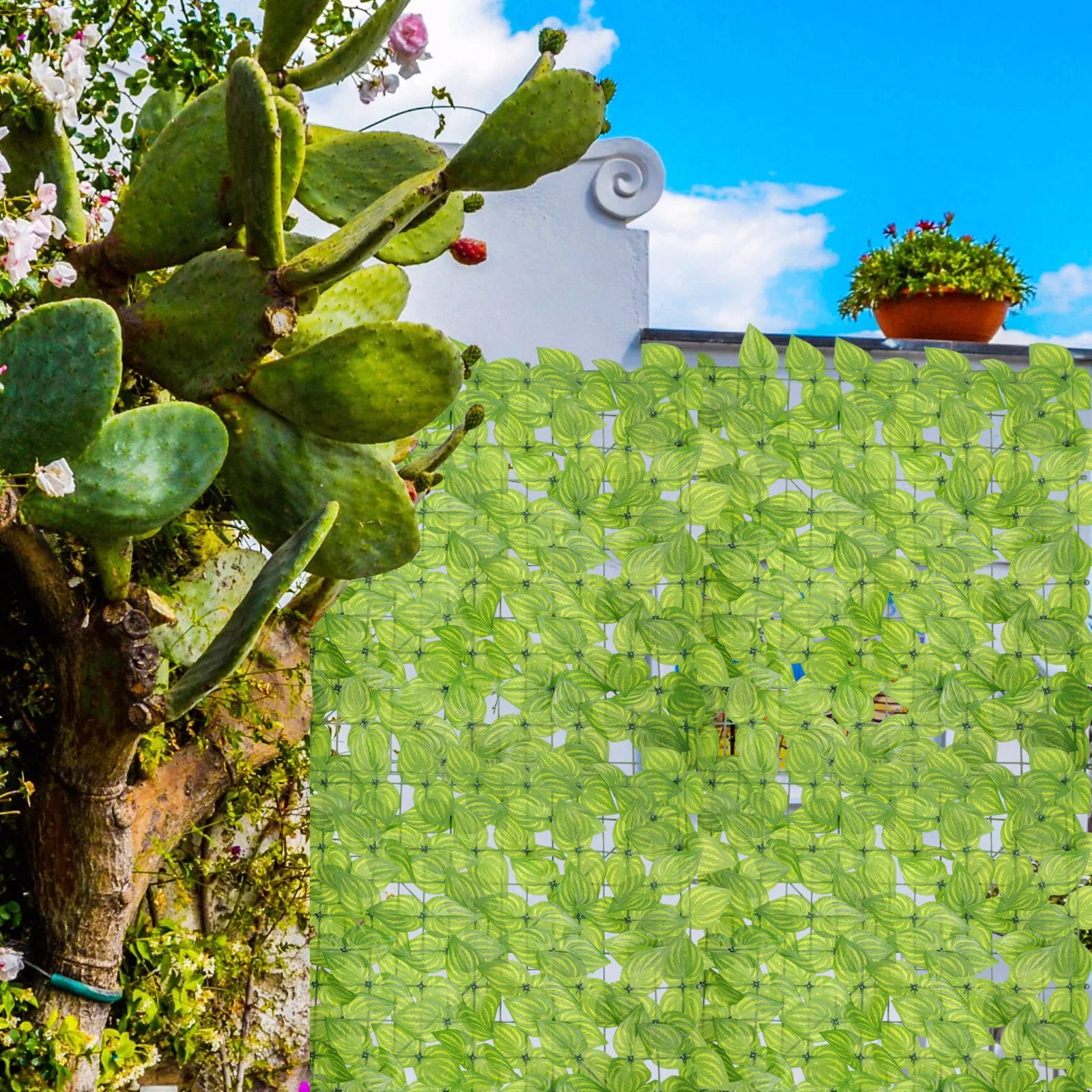 

Artificial Green Leaves Wall Fence Sun Rainproof Anti Aging Outdoor DecorGreen Plants Simulated Wall Decoration