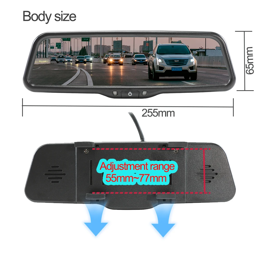 Carsanbo Digital 9.66 Inch Car Monitor Rear View Mirror with 2CH RCA Inputs Reference Line Support CVBS/AHD Signal Full Screen