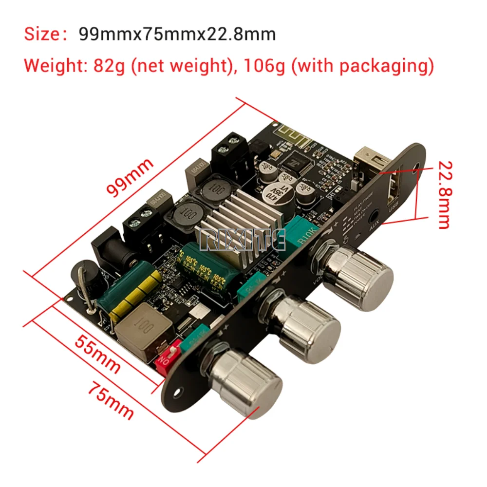 ZK-1001U 100W 블루투스 5.3 모노 TPA3116D2 앰프 보드 모듈, 앱, AUX, USB 플래시 드라이브, USB 사운드 카드, DC 9-24V 지원