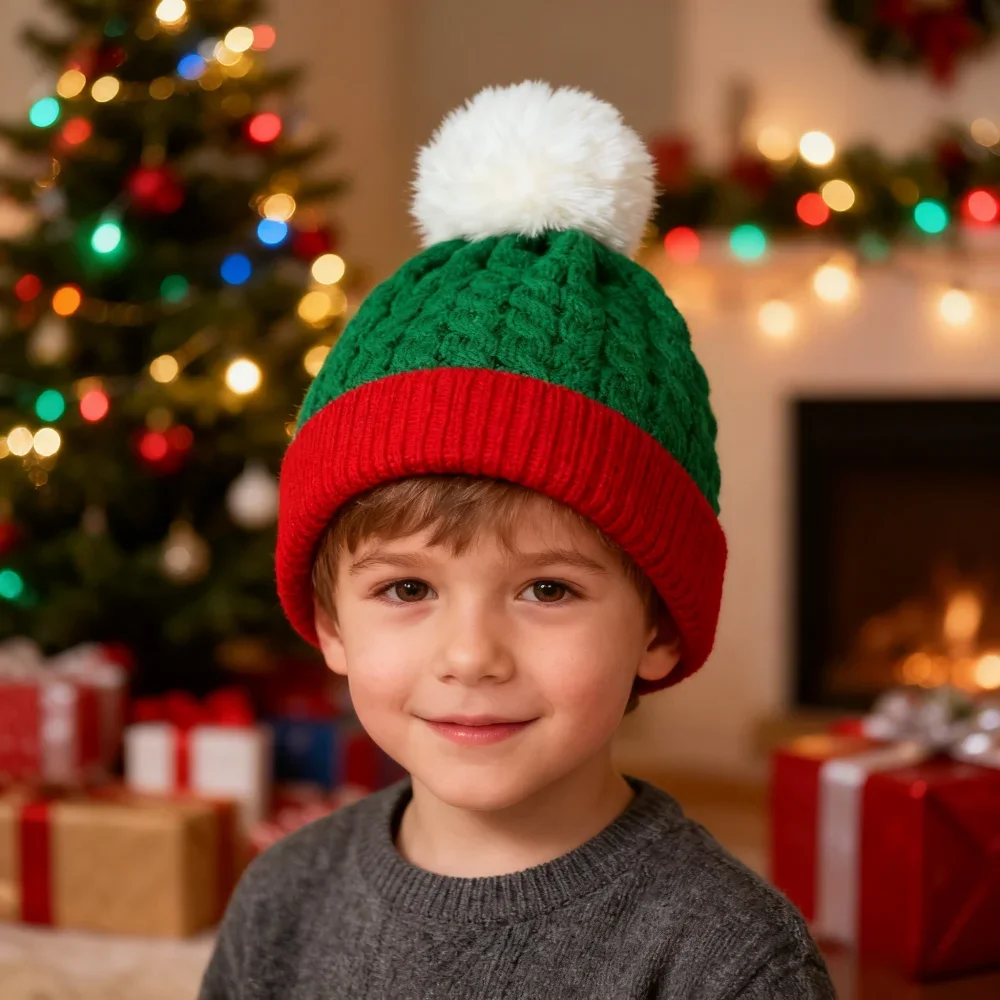 Christmas Classic Green Red Color Knitted Hat Winter Warm Xmas Beanies Hat Christmas Party Decorations New Year Gift