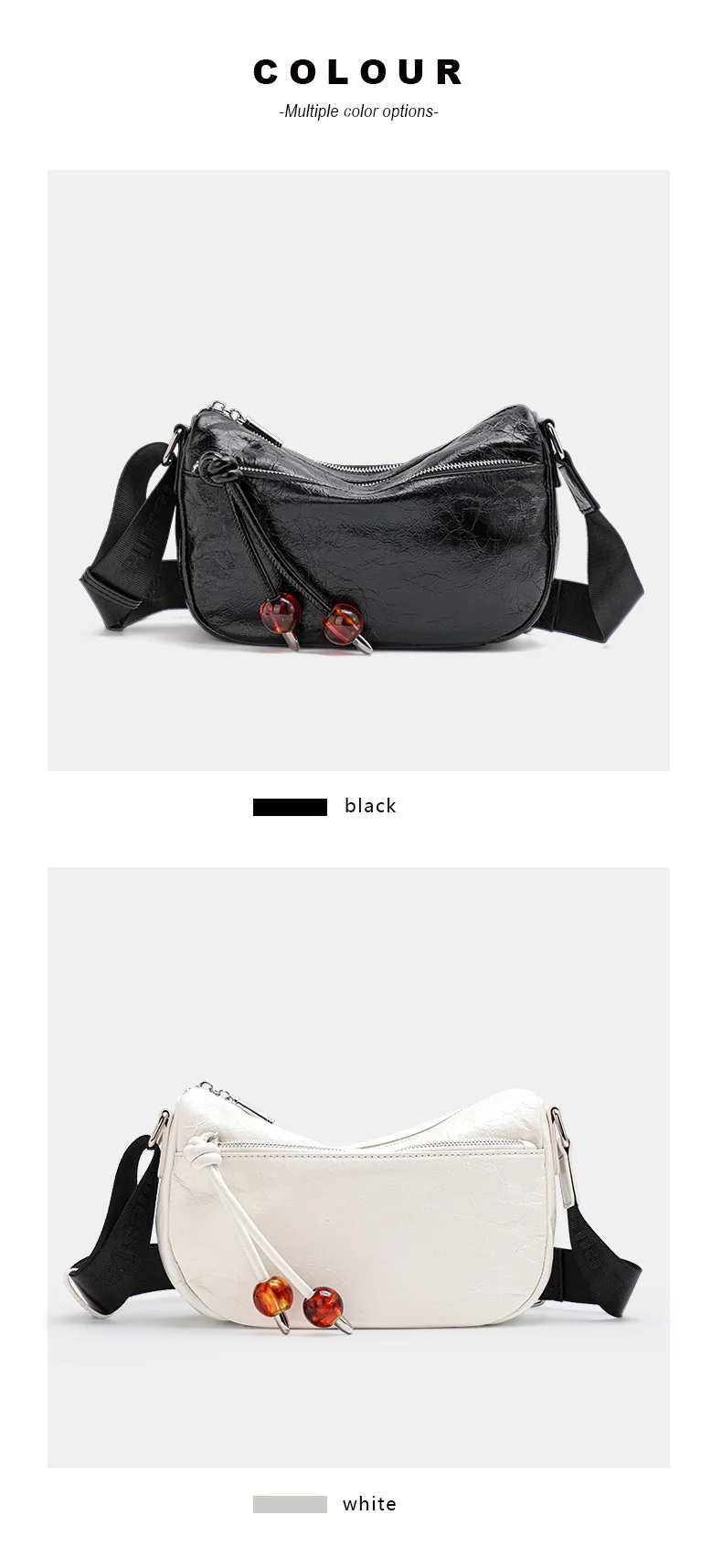 Damenmode-Handtasche mit Plissee-Textur, ultraweich, 100 % Rindsleder, verstellbare Schulter- und Umhängetasche – Detail 5
