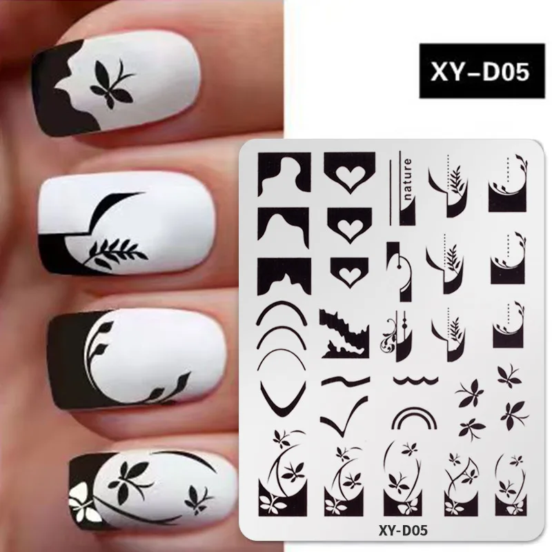 French Nail Art Stamping Plate Geometry Wave Line Drawing Templates Flower Love Lace Stamp Nail Charm Mold Stencil Tools