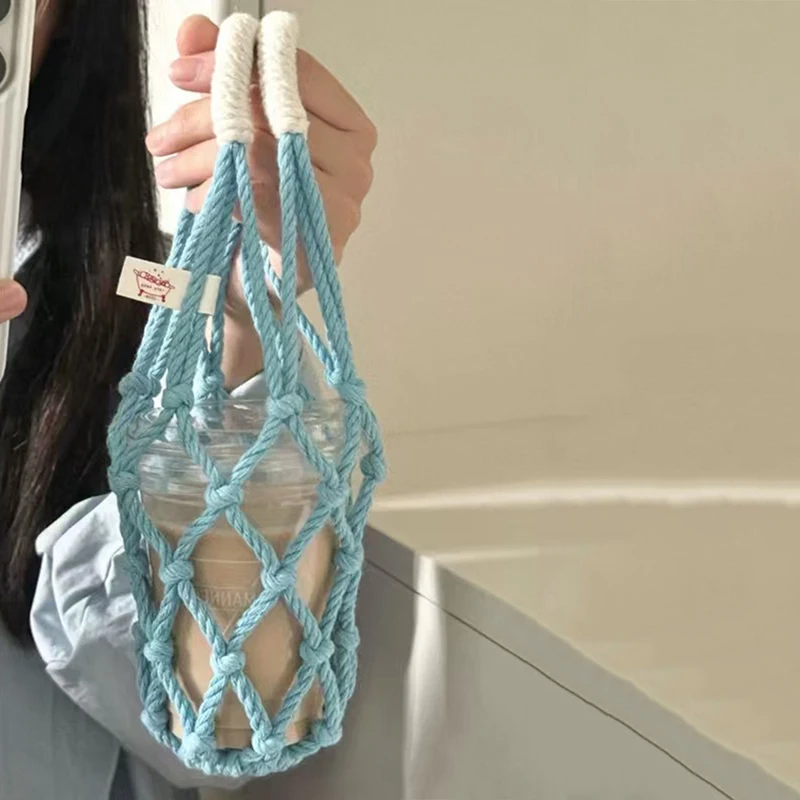 Hot Sale Portable Coffee Cup Bag Hollow Out Bottle Bag Practical Mugs Bag Foldable Water Bottle Bags Woven Net Bag Cup Cover