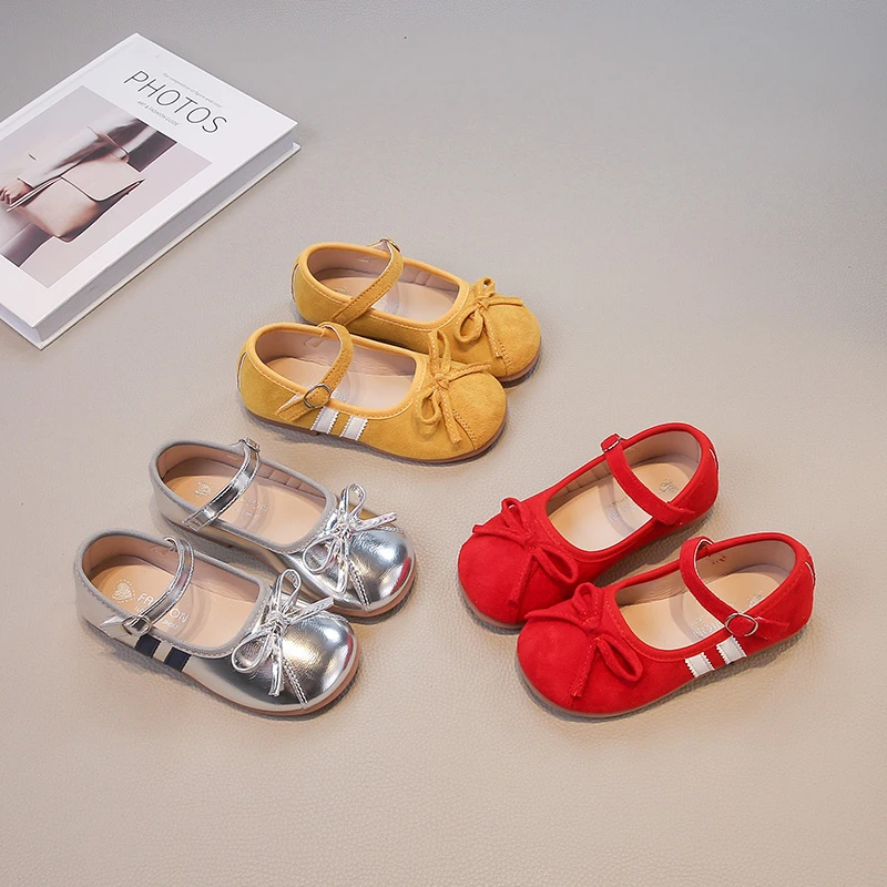 

Children Flat Shoes with Simple Bows Kids Princess Casual Shoes Pu Leather 2025 Autumn New Girls Dance Shoes Fashion Versatile