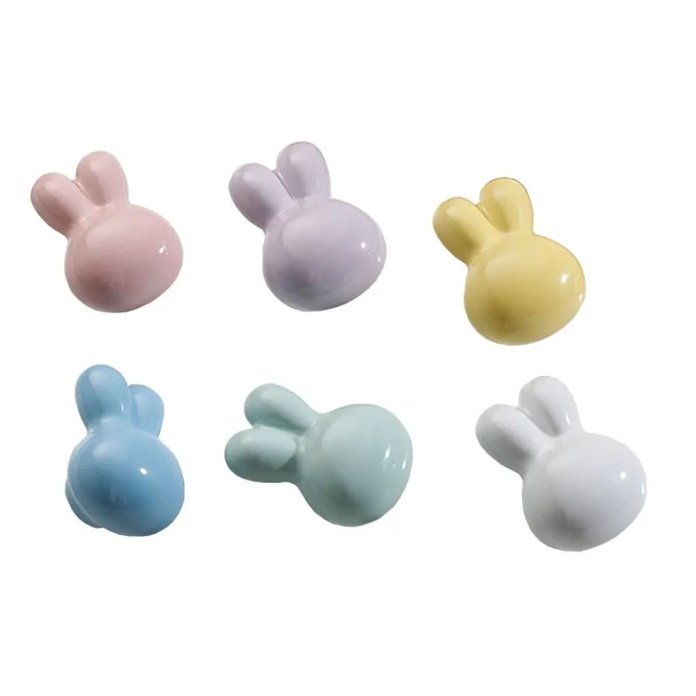 Single Hole Ceramic Drawer Knobs Solid Metal Thread Smooth Glossy Ceramic Rabbit Knobs Rounded Soft Edges Multiple Color Options