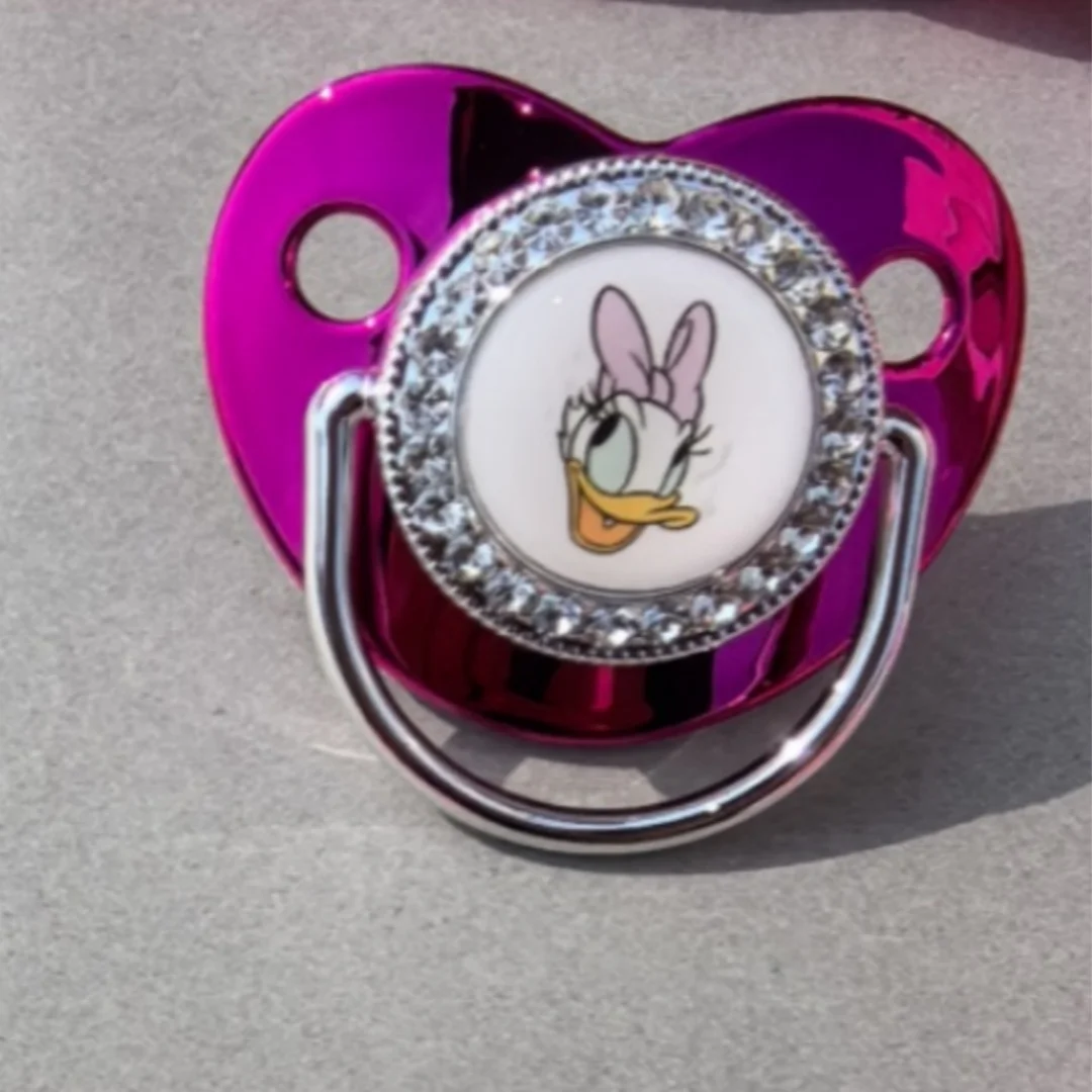 [ローズレッド優先] 3D ドナルドダック美しい靴安全で楽しいベビーおしゃぶりクリップパーソナライズされた名前シリコン BPA フリーおしゃぶり