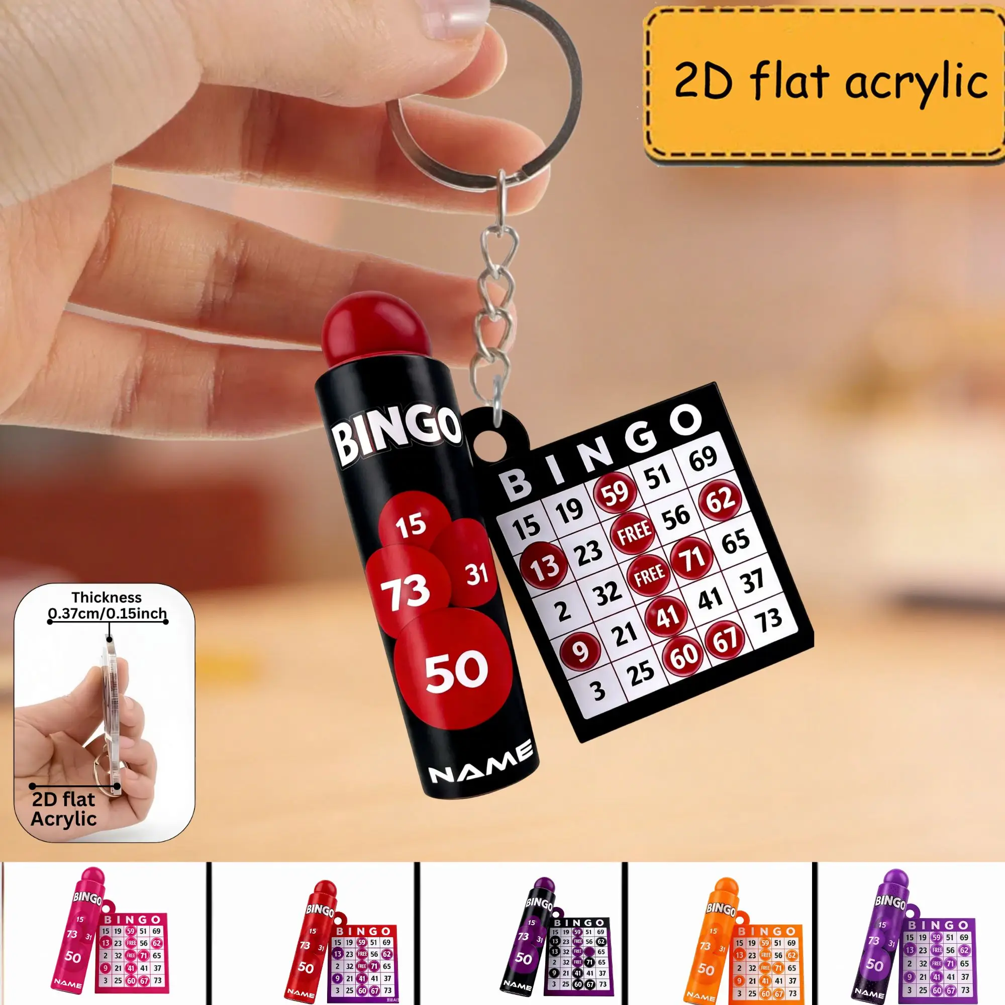 2D Bingo Game Theme Keychain Flat Acrylic Pendant for Tree Birthday Christmas Home Office Decor Gifts For Friends Men Family
